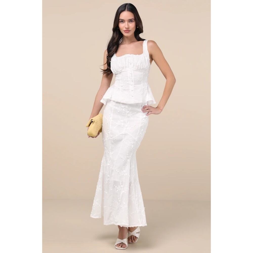 NWT EXTRO&VERT Bella White Embroidered High-Rise Maxi Skirt M